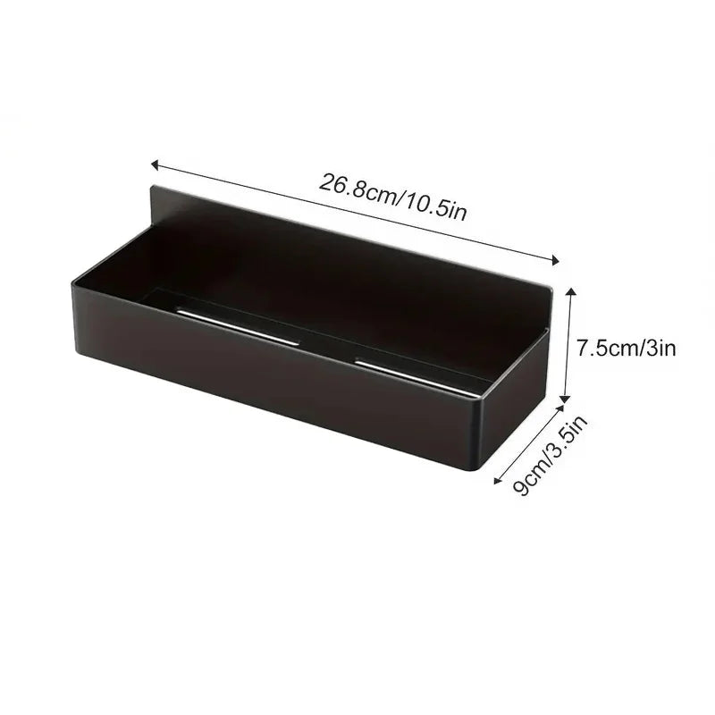 Magnetic kitchen storage rack, black rectangular tray with 26.8 cm x 9 cm dimensions