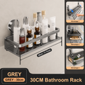 Grey aluminium 30cm bathroom shelf with towel rack and hanging hooks