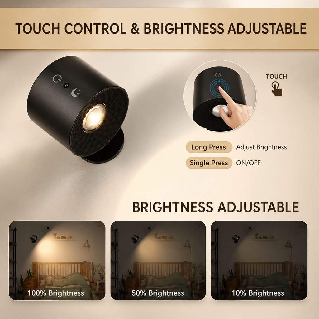 Black wall light with touch icons panel and textured side grille