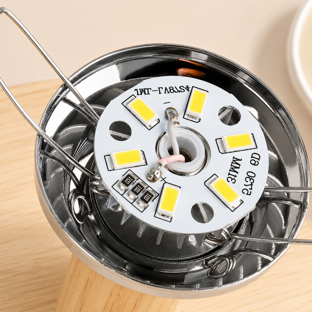LED bulb insert for bedside lamp with white LED board and metal heat sink, wire ring