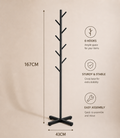 Black clothes rack with 167cm height and 43cm base, 6 hooks