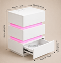 White LED bedside table with pink light strips and pull-out drawer