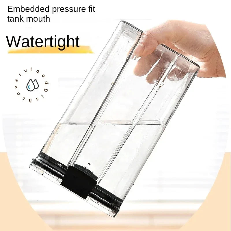Clear kitchen storage jar with black latch lid and sealed, leak-resistant design